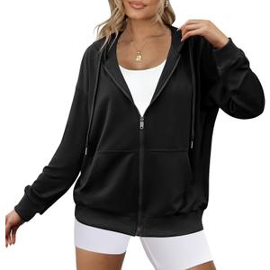 Zeagoo Women's Lightweight Hoodies Full Zip Up Oversized Sweatshirts with Pockets Long Sleeve Thin Casual Hooded Jackets (X-Large, Black)