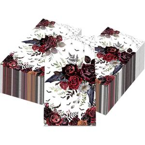 Roses Bat Napkins Halloween Napkins Disposable Halloween Floral Paper Guest Towels for Powder Room Bathroom Wedding Birthday Bridal Baby Shower,120PCs