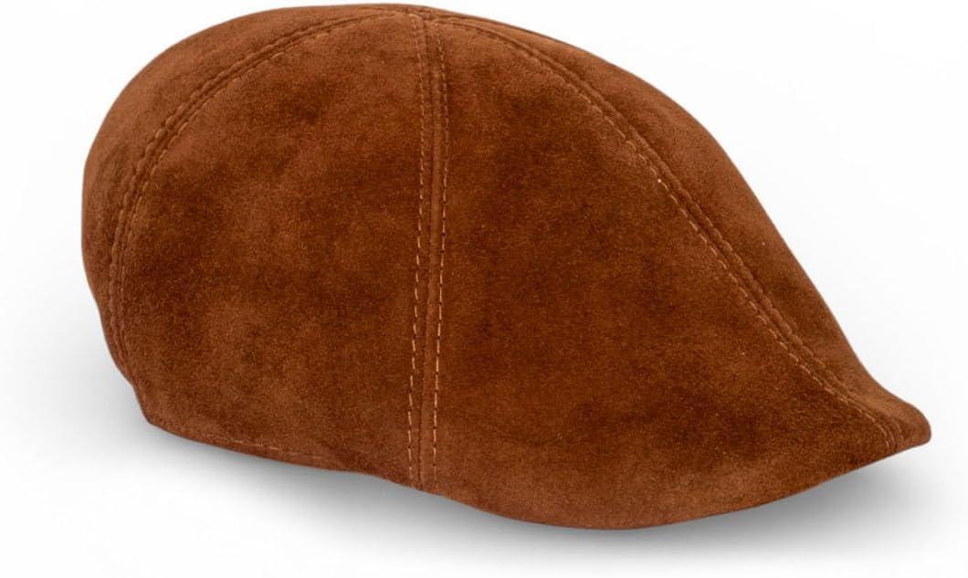 Mens Genuine Suede Ivy Hat Classic 6 Panel Flat Cap, Premium Soft Suede Newsboy Cap (Brown)