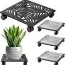 3 Packs 12" Metal Square Plant Caddy with Wheels Large Iron Rolling Plant Stand with Casters Heavy-Duty Plant Dolly Coaster Plant Pot Mover Roller Base for Indoor Outdoor, Black