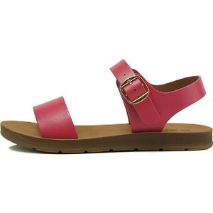 Soda PLENTY ~ Women's Strappy Ankle Wrap Buckle Fashion Flat Sandals, Brt-pink Pu, Size 1