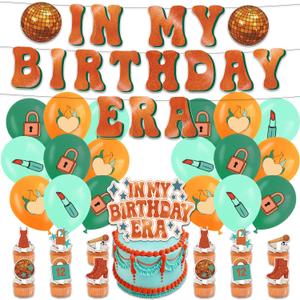 2 x Orange Birthday Party Decorations for Women, Included Birthday Banner, Balloons, Cake Toppers and Cupcake Toppers Party Supplies