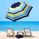 Fisqueen 8FT Large Beach Umbrella with Wind Resistance Sand Anchor Sand Bag, Portable Outdoor Umbrella with UPF50+ UV Protection, Tilt Sun Shelter for Beach, Patio, Yard