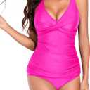 Yonique Tankini Swimsuits for Women Tummy Control Bathing Suits Two Piece Tankini Tops with Bikini Bottoms Twist Swimwear (Large, Hot Pink)