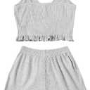 Avanova Women Sexy 2 Piece Pajama Set Ruffle Trim Cami Top and Shorts Sleepwear Set (Gray, XXL)