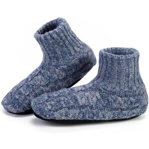LEMZONE Mens Fuzzy Slipper Socks with Grippers, Winter Warm Sherpa Lined Indoor House Shoes Christmas Gifts for Dad Husband Boyfriend (Size 11-13, Grey Blue)