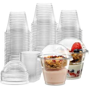 ELEGANT DISPOSABLES 9 oz Plastic Parfait Cups with 2 oz Inserts & Lids 50, Sets 9 OUNCE Yogurt Containers