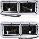 Chrome Headlight Housing Base With Wire Harnesses Compatible with Kenworth T400 T600 T800 W900 K100 C500, Peterbilt 378 379 Headlamp Set Left and Right Side Semi Truck Accessories