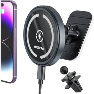 OHLPRO for MagSafe Car Mount Charger iPhone Wireless Car Charger, Stick on Dashboard Magnetic Phone Holder Mount for iPhone 16 Pro Plus Max 15 14 13 12 Series, 15W Fast Charging, Aluminum Shell (Dark Gray)