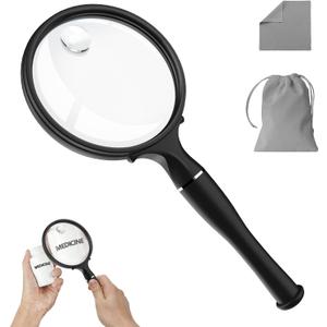 10X 30X Magnifying Glass, 90MM Anti-Glare Acrylic Lens, Handheld Reading Magnifier for Elderly and Fine Craft Observation (Black)
