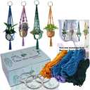 Ewparts Macrame Plant Hanger Kit with Instruction Book Tutorials Metal Rings 4mm Macrame Cord Green/Purple/Orange/Blue Pre-Cutted for Making 4 Macrame Plant Hangers Macrame Kit for Adults Beginners