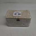 Sumnacon Wicker Basket with Lid Rectangle Woven Baskets for Toiletries Tampon Storage,Wicker Storage Basket with Lid,Decorative Seagrass Storage Baskets for Shelf Bathroom Toilet Table,Whitewash (Medium)