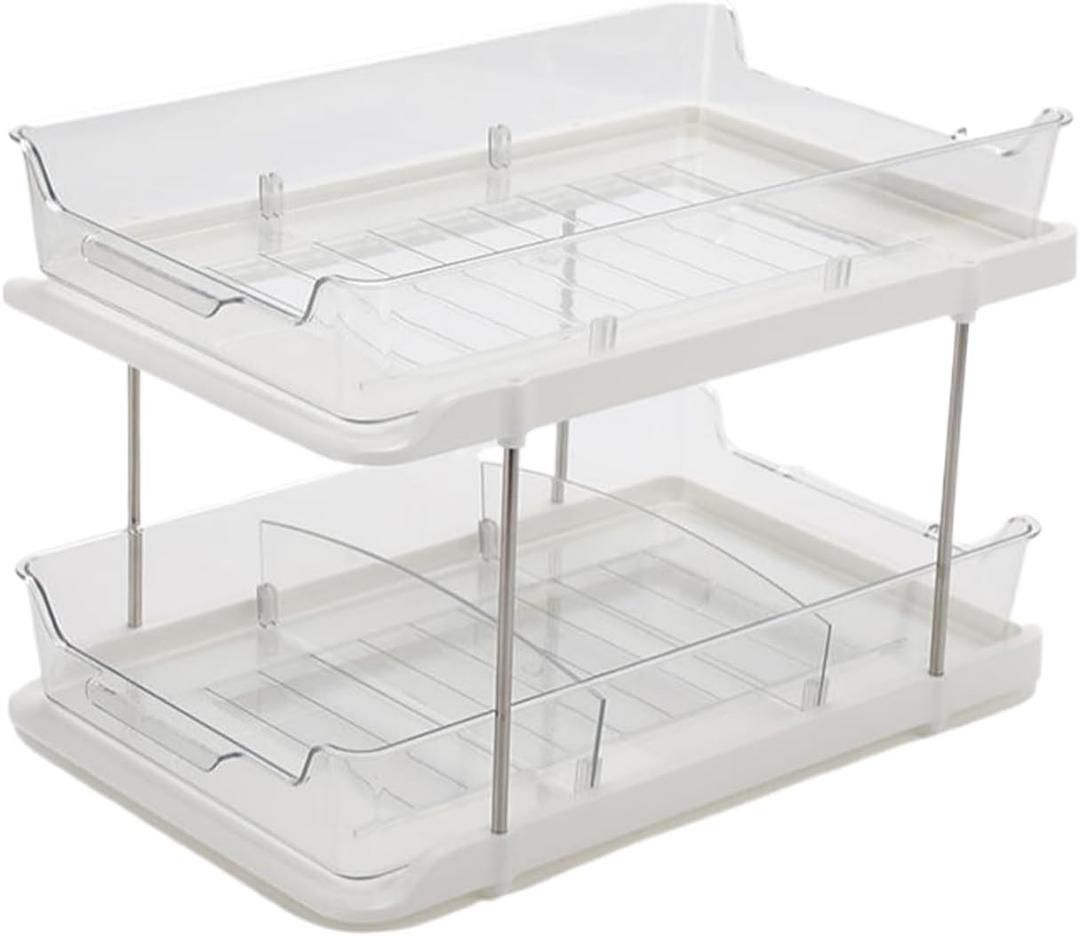 2 Tier Bathroom Storage Organizer with Dividers, Multi-Purpose Clear Under Sink Organizers and Storage Pull Out Cabinet Organizer for Bathroom Kitchen Pantry Storage (1PCS, 8inch)