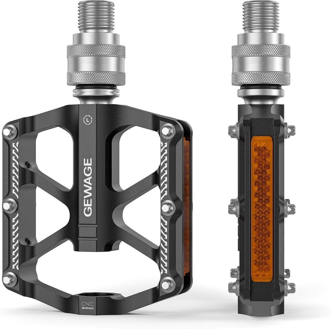 Bike Bicycle Pedals - 9/16 Quick Release Pedals Aluminum Flat Pedals - 3 Bearings Bicycle Pedals with Reflectors for Mountain Road BMX MTB Folding Bike
