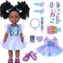 14.5 Inch Black Dolls Realistic Baby Doll Clothes and Accessories,Silicone African Baby Doll with Doll Princess Deep Sea Theme Dress Best Gift for Girls Kids