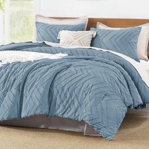 Litanika Comforter Oversized King Size Set Grayish Blue, 3 Pieces Chevron Tufted Bedding Comforter Sets, Fluffy Bed Set