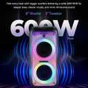 GKD80 Karaoke Machine for Adults with 2 Wireless UHF Microphone, 600W Peak Bluetooth Speaker with Dual 8'' Subwoofers, Portable Party Speaker with RC/Wheels for Singing/Outdoor Events/Speaking