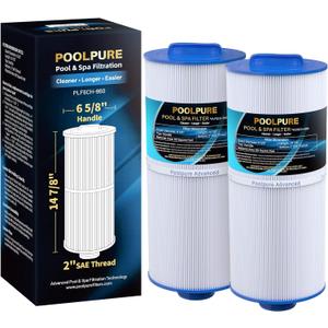 POOLPURE PLF6CH-960 Spa Filter Replaces PJW60TL-F2S, Jacuzzi Filters J-300, J400, Unicel 6CH-960, Filbur FC-2800, 6540-476, 6540-383, Hot Tub Filter with Closed Handle(Not be Removed) 2 Pack (14 7/8")
