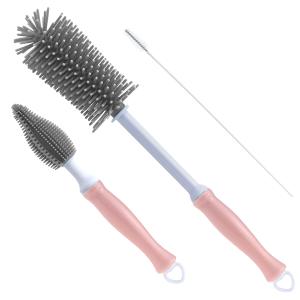 Silicone Cleaning Brush, 12" Long Handle Water Bottle Cleaner for Baby, Sports, Vase, Glassware, and Smaller Diameter Openings (Pink)