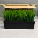 MyGift 14 Inch Artificial Green Grass Plant in Vintage Black Wood Planter Window Box, Faux Greenery in Decorative Rectangular Crate Style Wooden Container
