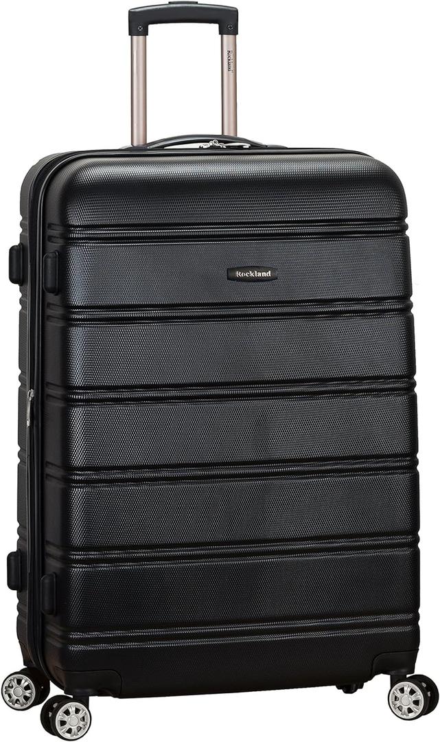 Rockland Melbourne Hardside Expandable Spinner Wheel Luggage, Black, Checked Large 28"