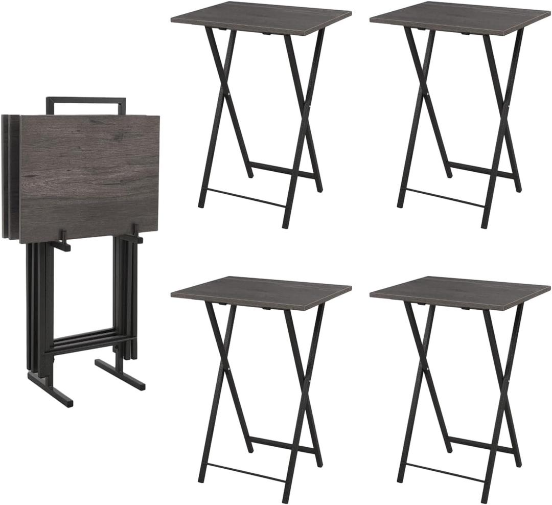 Folding TV Tray Table with Stand, Set of 4 Small Table, TV Dinner Table, Snack Tray Table Set, Portable Foldable Desk, Sofa Side Table, TV Tray Table for Couch, Living Room, Small Space, 25.79" H x 18.9" W x 14.17" D