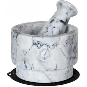 Laevo White Marble Mortar and Pestle Set - Heavy Duty Stone Spice Grinder - 2.1 Cup Capacity, 5.5-Inch Reversible Mortar and Pestle Set for Guacamole, Pesto, Spices - Large