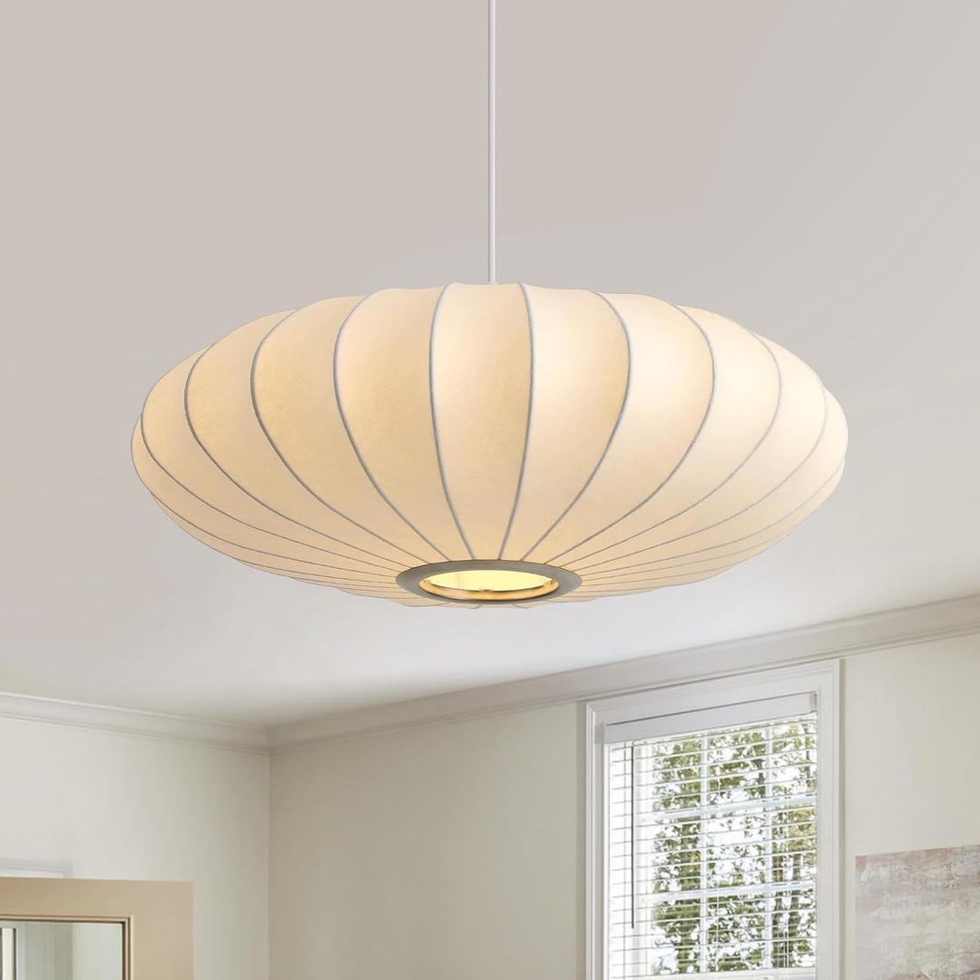 20 Inch Lantern Pendant Light, White Imitation Silk Lampshade, Bubble Pendant Light Fixture Ceiling Hanging Lamp Chandelier for Living Dinning Room Kitchen Island Bedroom Restaurant Cafe