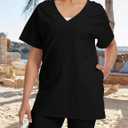 2 Two Piece Outfits for Women Summer Oversized Workout V Neck T Shirts Biker Shorts Matching Sets (Black, S)