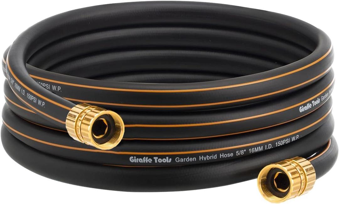 Giraffe Tools Garden Hose 5/8" Custom Length, No Kink, Flexible, Leakproof Water Hose, 600 Burst PSI, 15ft Double Female Fittings,Black Orange