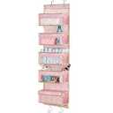 DAMAHOME Over Door Hanging Organizer - Closet Door Storage Organizer 5 Large Pockets, Clear Window Pocket, 4 Metal Hooks for Baby Nursery Bedroom Pantry Bathroom (Pink)