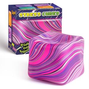 3 x Fidget Toys Squishy Stress Cube, Stress Balls for Adults Kids Squishies Anxiety Relief, Ice Cube Squishy Sensory Toys for Kids with Autism, Fidgets for Classroom Prizes Party Favors Toys (Pink)