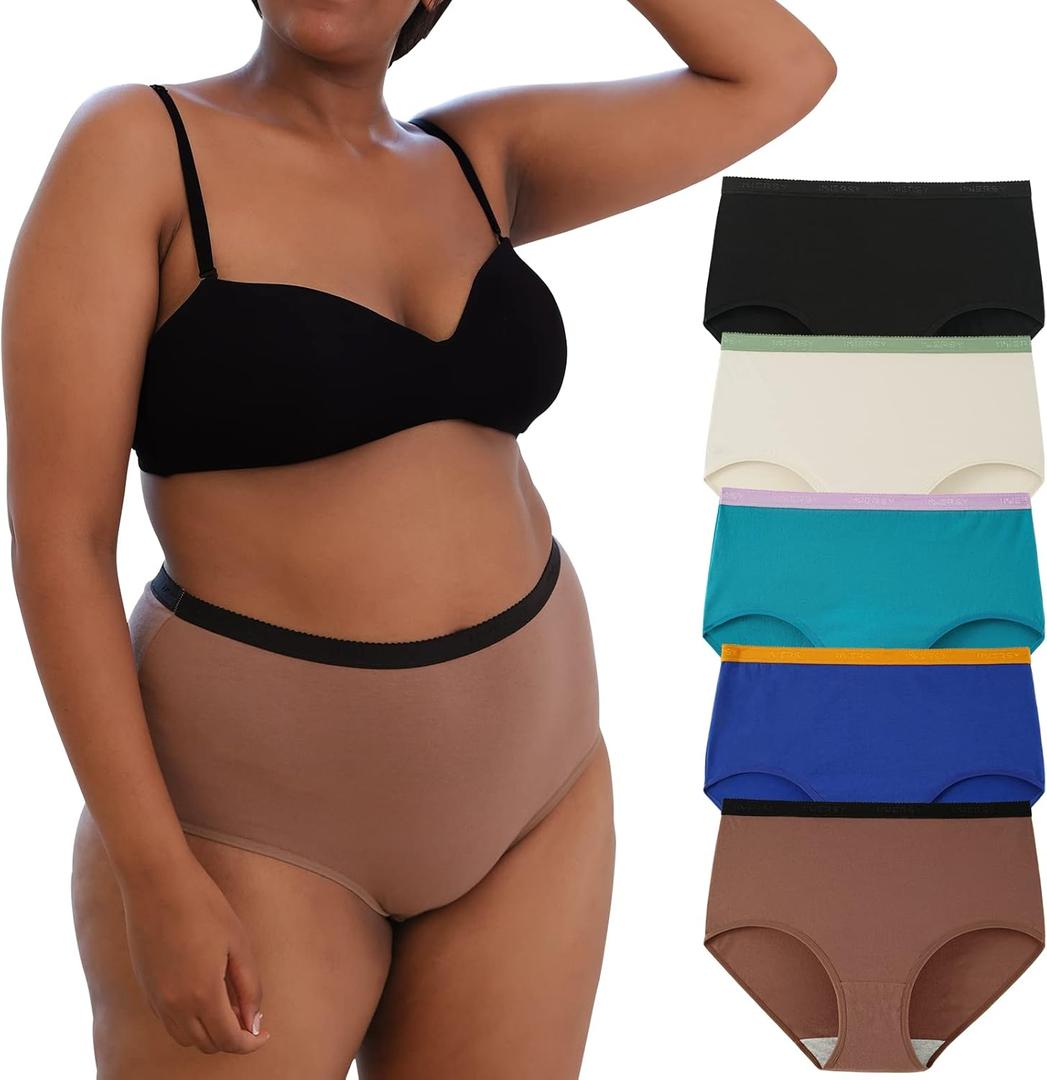 INNERSY Plus Size M-5XL Big Curvy Woman Cotton Underwear High Waist Briefs 5-Pack (4X-Large, Sandy Beach)
