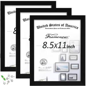 8.5x11 Picture Frames Set of 3, Shatter-Resistant Glass Display Certificate or Pictures 8.5 by 11,To Wall and Tabletop Mounting, black.