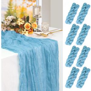 8 Pack Baby Blue Cheesecloth Table Runner, 10 ft, Boho Gauze Table Runner for Wedding, Thanksgiving, Party Decoration