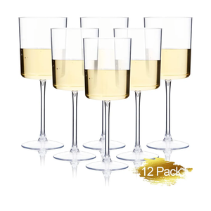 Ciaell 12 Pack Clear Plastic Wine Glasses - 10 Oz Disposable Wine Glasses with Stem for Parties & Weddings & Poolside & Outdoors & Camping