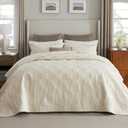 Bedsure 100% Cotton Quilt Set - Lightweight King Bedspread, Cozy Beige Bedding Coverlet, PureWoven, 3-Piece with Pillow Shams in Checker Pattern for All Season, 106x96 inches, 100% Cotton Voile
