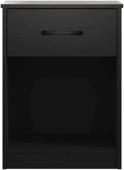 Modern Nightstand with Single Drawer, Black, 24" Tall, Compact Bedside Table (Black) (Black)