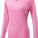 HISKYWIN Women's Quick Dry Shirts UPF 50+ Sun Protection V-Neck Long Sleeve Athletic Workout Tops (XX-Large, V Neck-azalea Pink Heather)