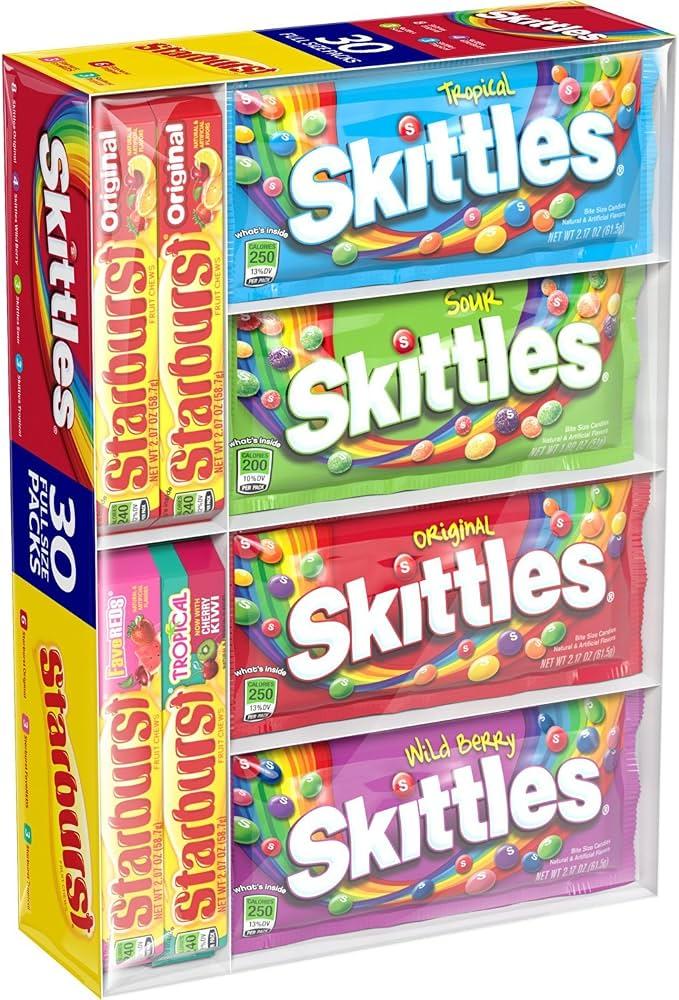 SKITTLES & STARBURST Full Size Variety Mix for Christmas Candy Gifts & Stocking Stuffers, 30 Count BBD: 01-2027