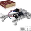 FARBIN Air Horn for Truck 12V Loud Train Horn with Air Compressor Dual-Trumpet Chrome Compatible with Trucks Pickups Motorcycles Cars Boats (Silver)