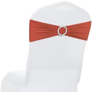 MDS Pack of 80 Spandex Chair Sashes Bow Premium Stretch Chair Cover Band with Buckle Slider Universal fits Elastic Dining Chair Ties for Wedding Party Banquet Events Decoration - Terracotta