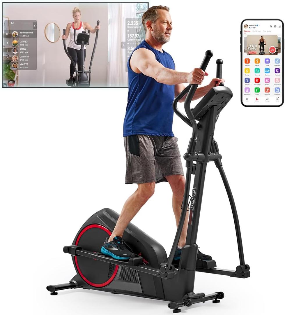 Sunny Health & Fitness Elliptical Machine with Extended Stride, Ultra Quiet 300 lbs Capacity Cross Training Cardio Fully Body Exercise for Home, Sunny Fit App Access, Optional 12" or 16" Stride Length