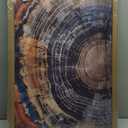 LSXARTQQ Tree Ring Wood Frame Wall Art, Rustic Wabi Sabi Canvas Wall Decor, Navy Blue Orange Gray Wood Grain Nature Art for Living Room Bedroom Bathroom Home Decor (16x24 Inch)