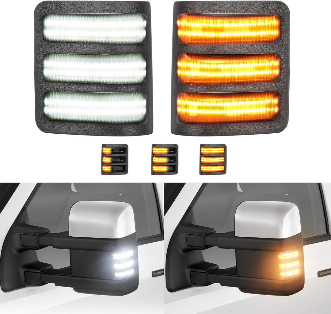 Switchback LED Side Mirror Marker Lights fit for 2008-2016 Ford F250 F350 F450 F550 Super Duty, Sequential Amber Turn Signal Lights, White Running Lights (08-16 F150 Three Row)