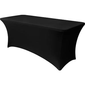 Obstal Spandex Table Cover 8ft Fitted Tablecloth Rectangular - Black Rectangle Folding Table Cloth for Birthday Party Wedding Banquet, 96L x 30W Inch