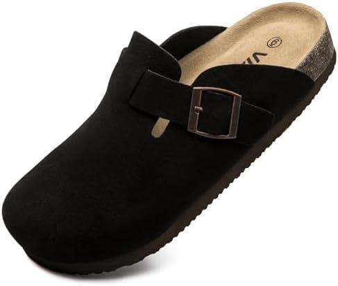 Vayfio Suede Clogs Potato Shoes Cork Footbed Sandals Comfort Mules with Arch Support Slip On Slippers, Size ⁶6