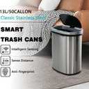 PayLessHere 13 Gallon / 50 Liter Trash Can Stainless Steel Touchless Trash Bin Oval Shape Office Waste Bin for Kitchen Bathroom Bedroom Living Room with Lid Powered by Batteries (not Included)