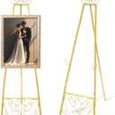 Gold Easel Stand for Wedding Sign, 55'' Adjustable Vintage Scroll Floor Display Stand with Chain Support for Welcome Poster, Art, Photo, Decorative Event Display (55'' X 18.25'')