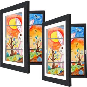 [2-Pack] Kids Artwork Frames, 8.5 x 11-In Frames, Front Opening, Home Decor, Up to 150 Pcs, Craft Storage, Hanging Wall Decor, Art (Black)